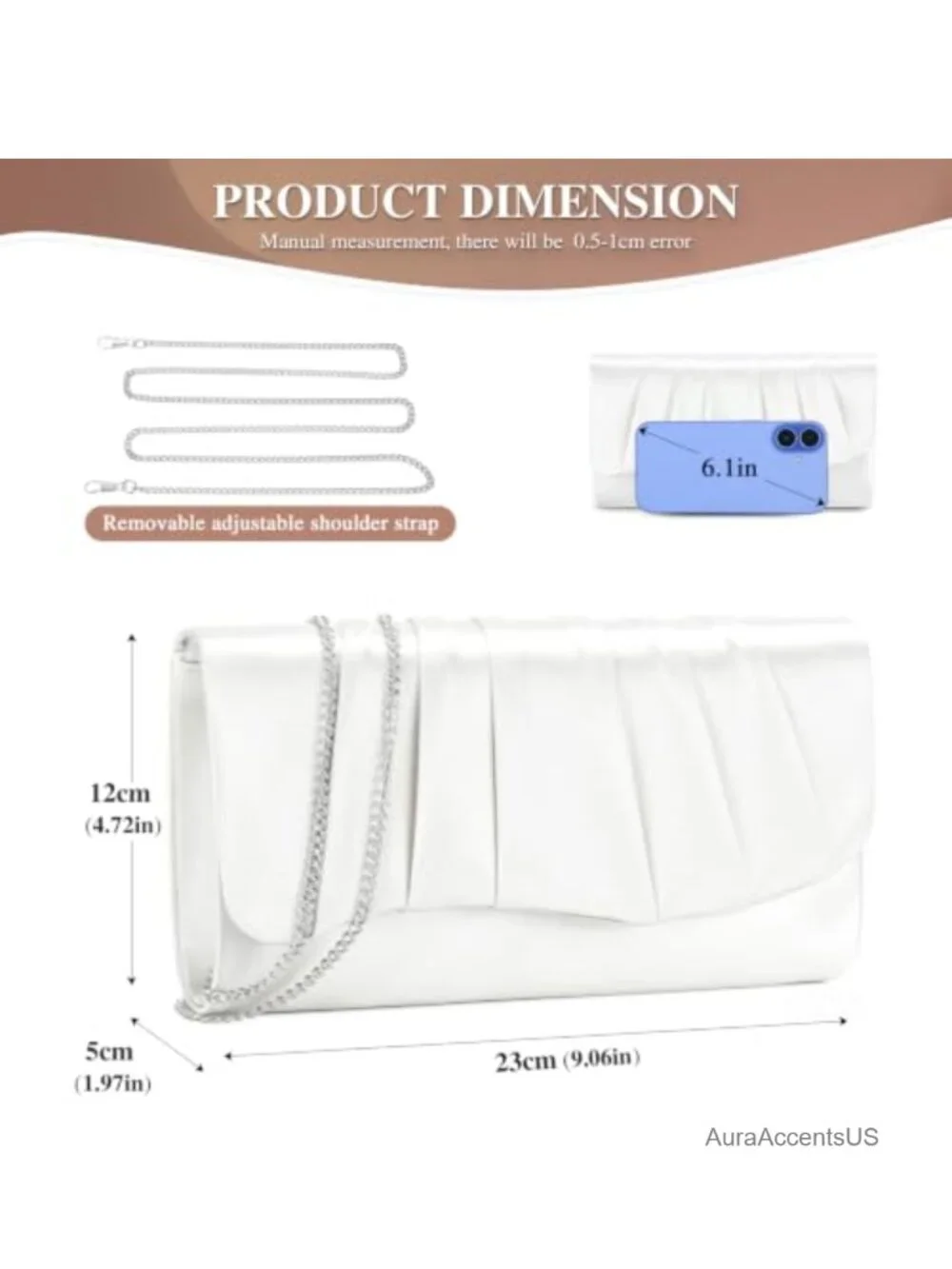 Pleated Satin Evening Clutch, Evening Bag for Prom Party Wedding, Adjustable